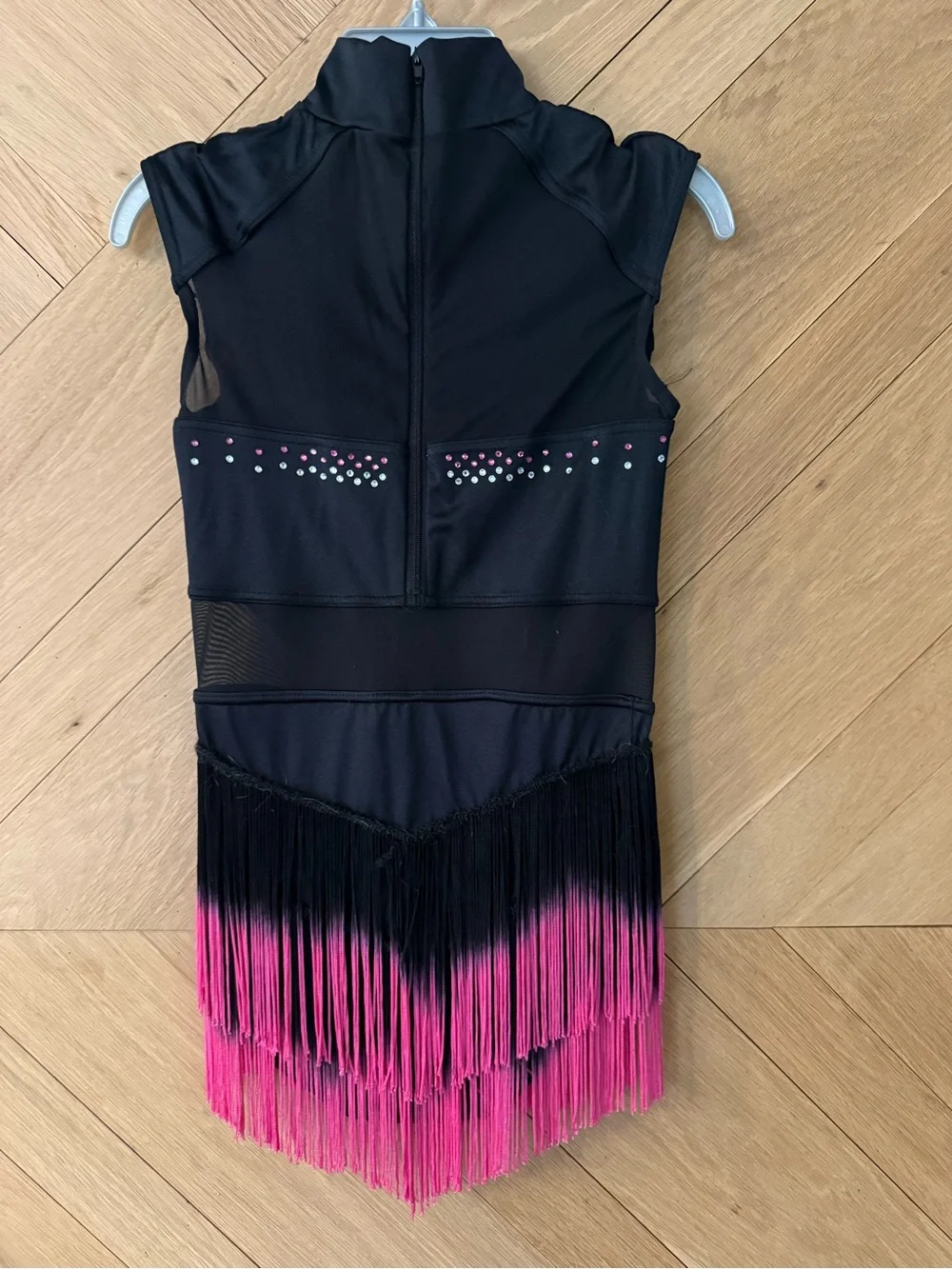 Weissman Black and Hot Pink Fringe Dance Leotard